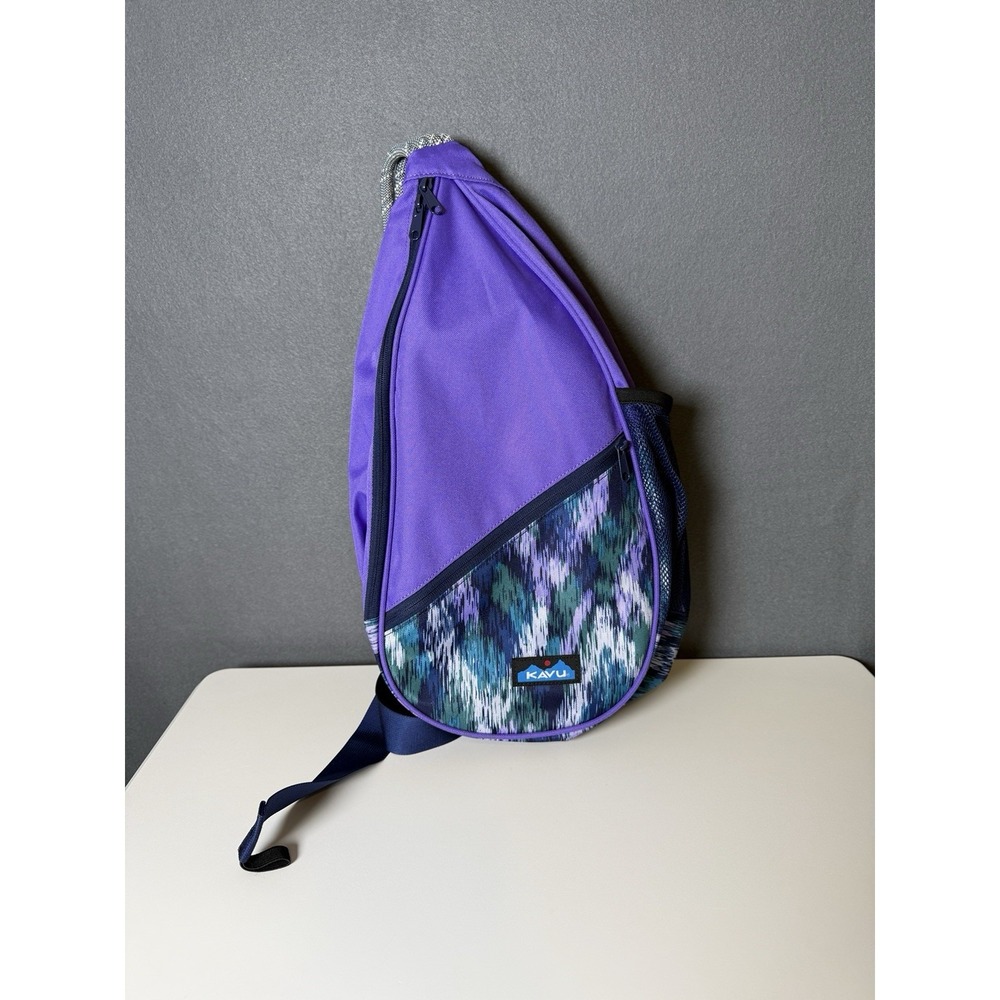 Kavu Paxton Pack Sling Crossbody Backpack Bag Glacier Ikat Purple Pattern